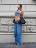 Set Bralette e slip azzurro a fiori oro