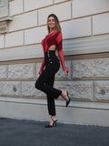 Body con trasparenza e glitter rosso