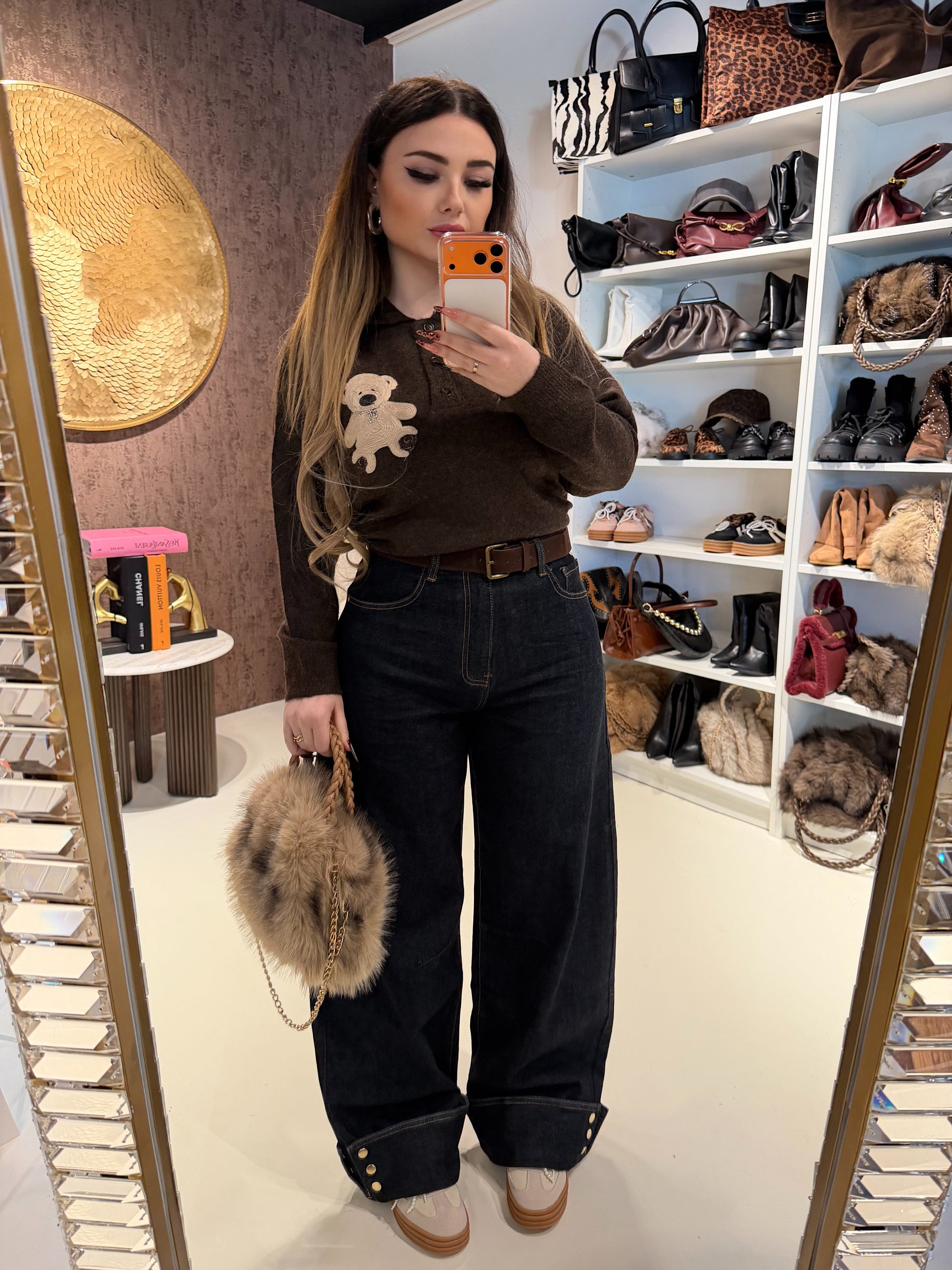 Jeans Turn Up Wide Leg con cintura