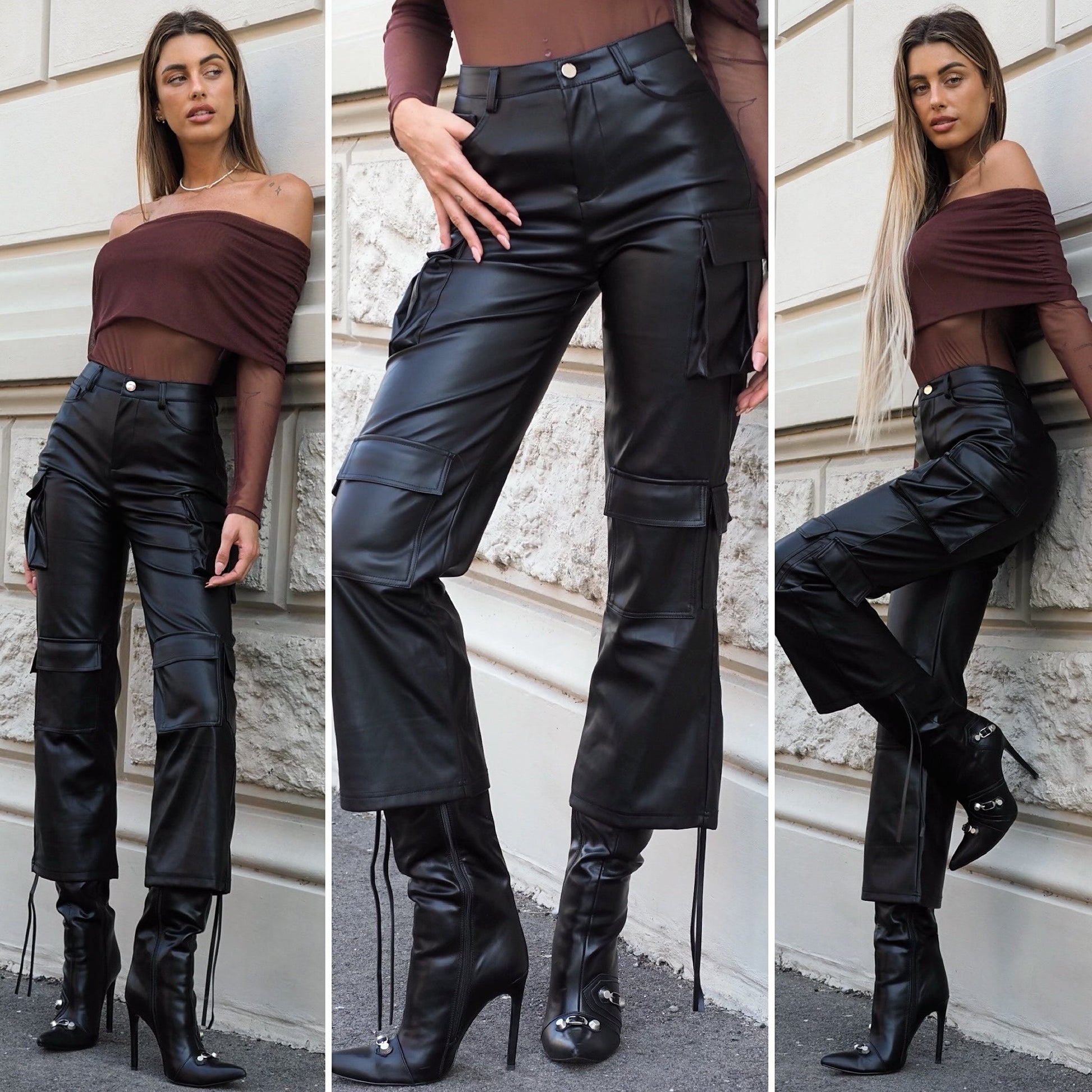 Pantalone cargo ecopelle