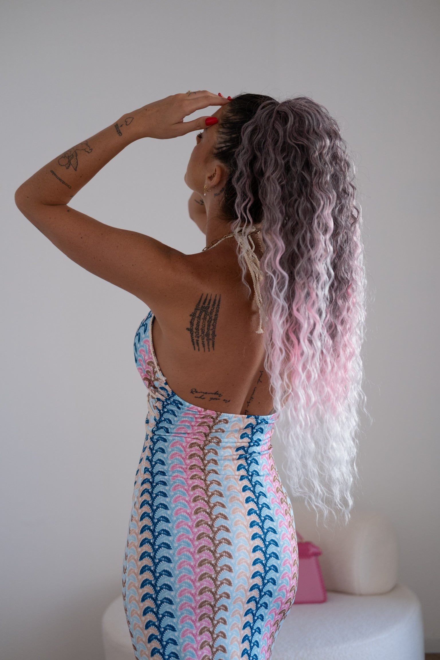 Coda #T-PINK riccia con Coulisse Rosa Degradè