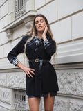 Cappotto check nero con cintura