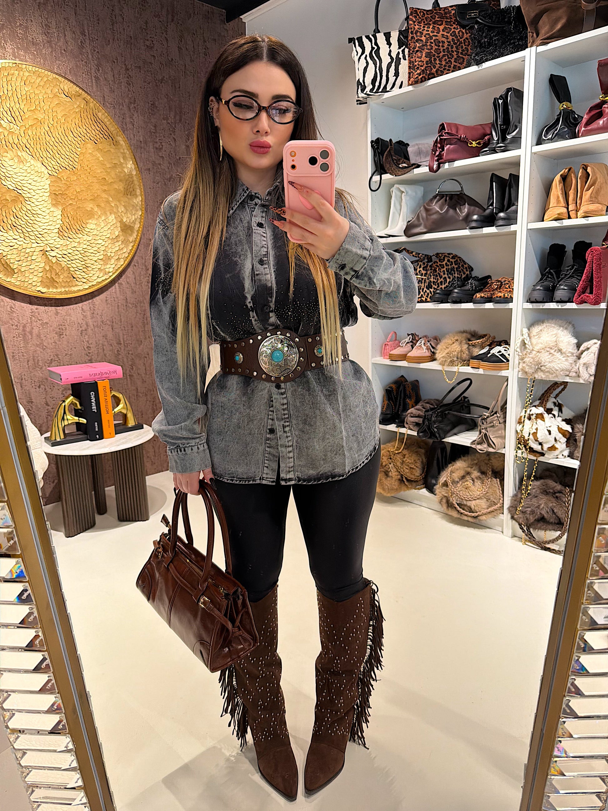 Maxi camicione in jeans e strass
