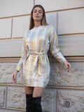 Abito in maglia gold con cintura