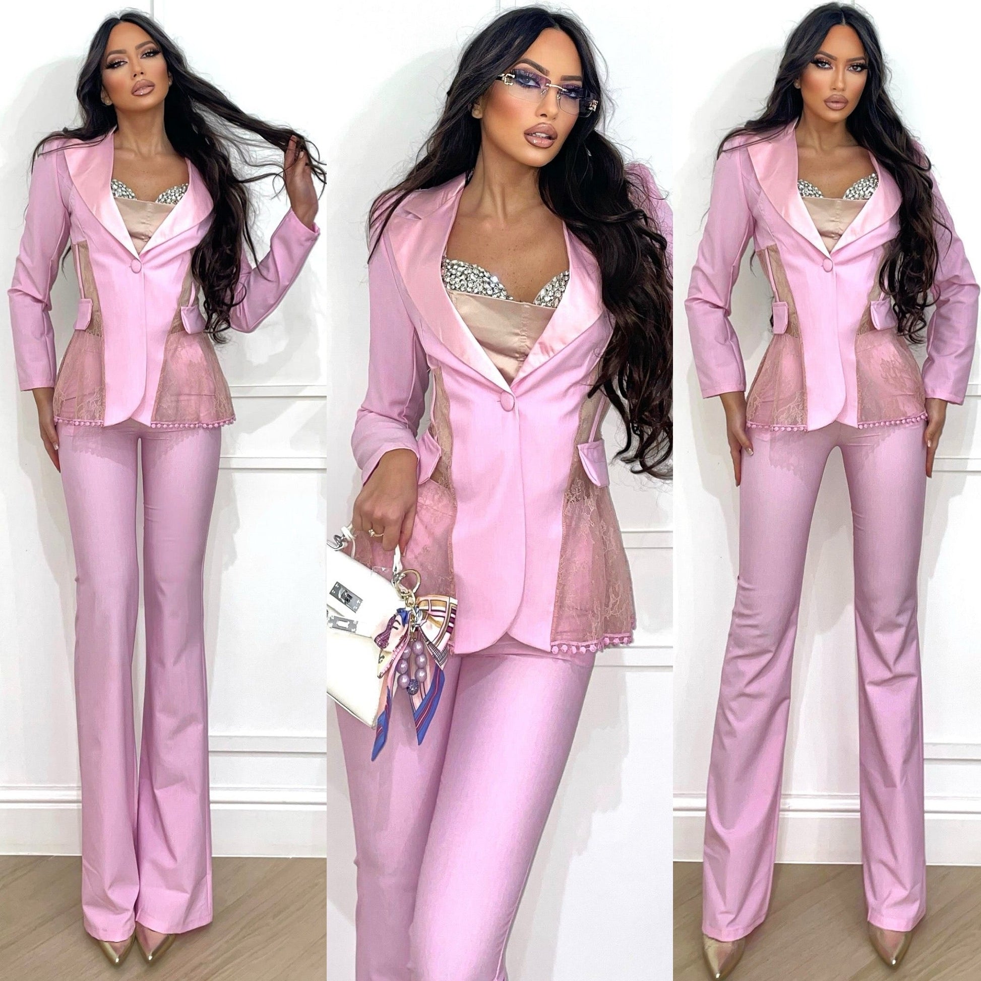 Completo giacca bustier e pantalone rosa