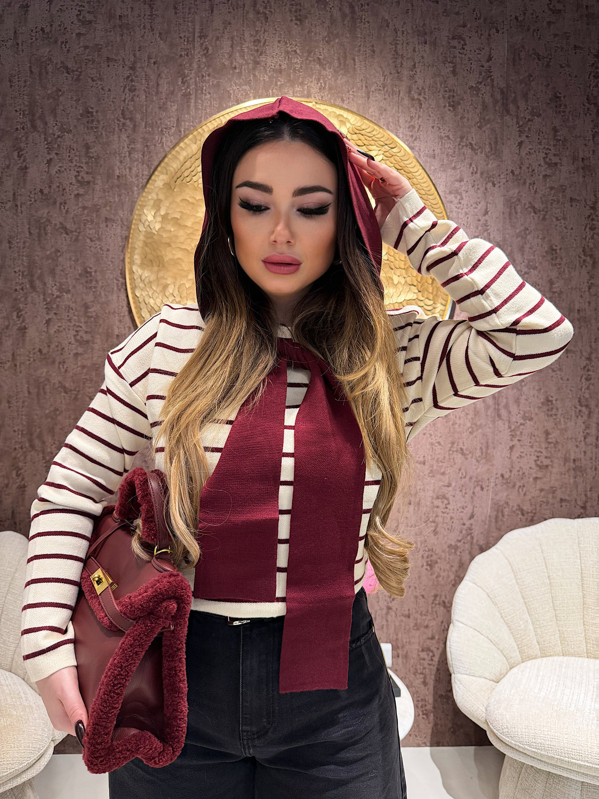 Maglia Parisienne a righe con spalla sciarpa