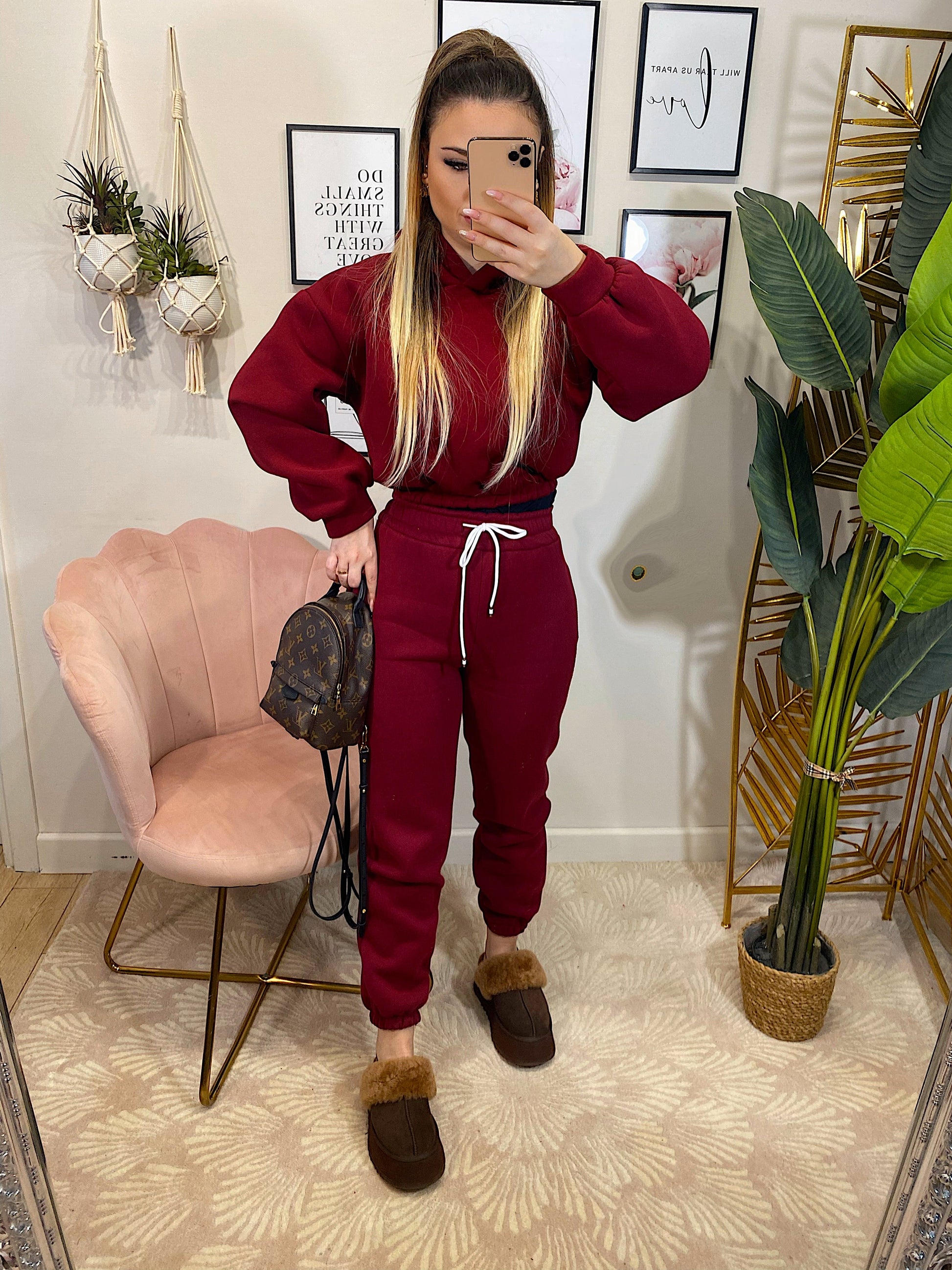 Set tuta sportiva felpa e pantatuta burgundy