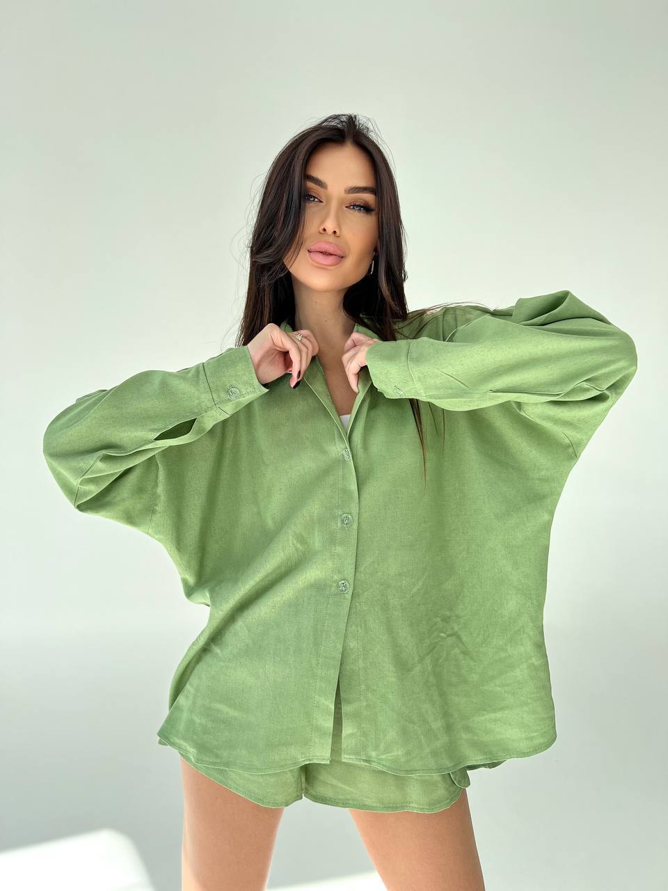 Set due pezzi camicia e short pistacchio