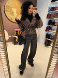 Jeans Balloon Fit con Stampa Animalier e Strass