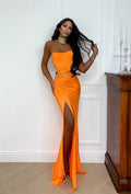 Abito a sirena con push up e incrocio arancio