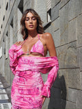 Abito Fuxia a fiori con reggiseno