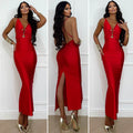 Abito midi rosso con gioiello