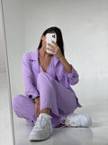 Set tre pezzi camicia top e pantalone lilla