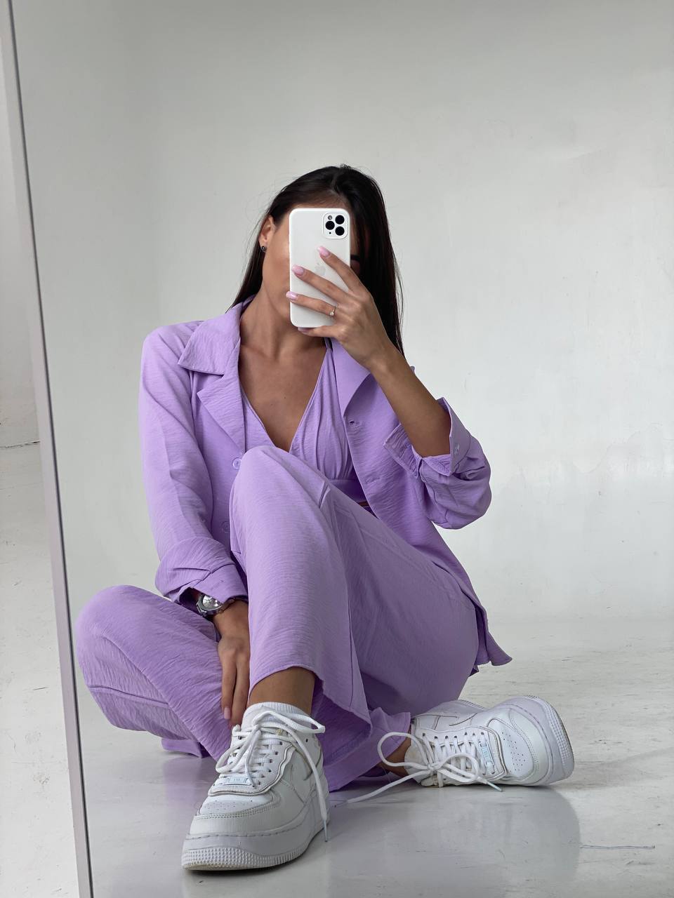 Set tre pezzi camicia top e pantalone lilla