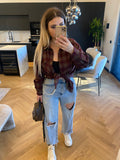 Camicia check burgundy con strass