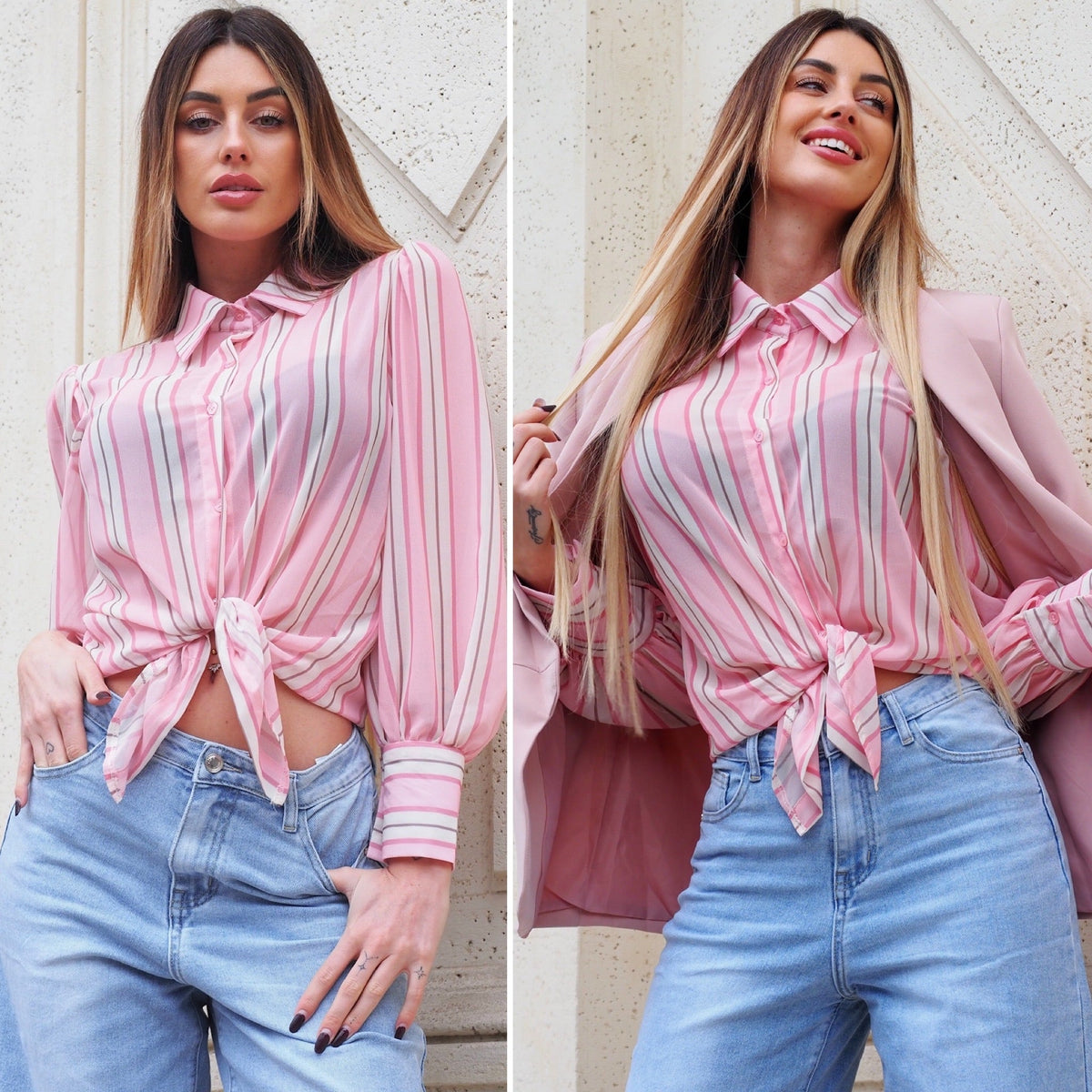 Camicia a righe rosa