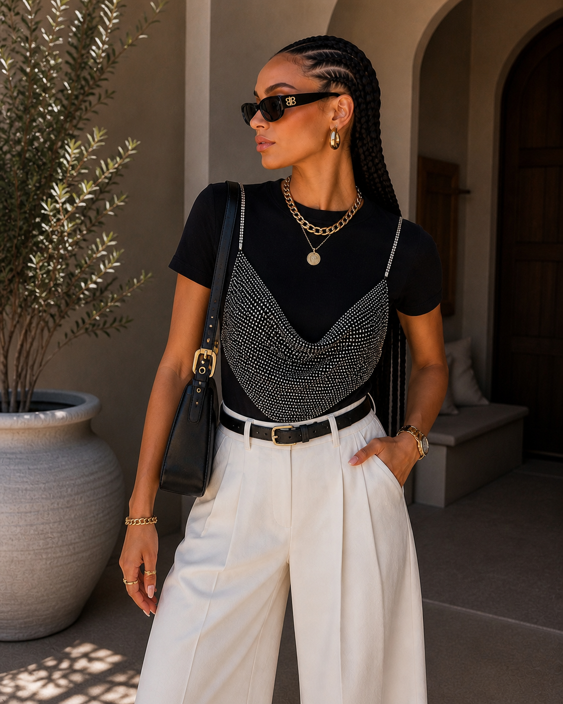 T-Shirt Basic con Top in Strass Staccabile