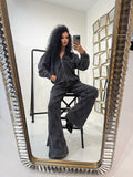 Completo con felpa over e brillantini pantalone a zampa