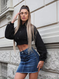 Felpa crop nera con lacci