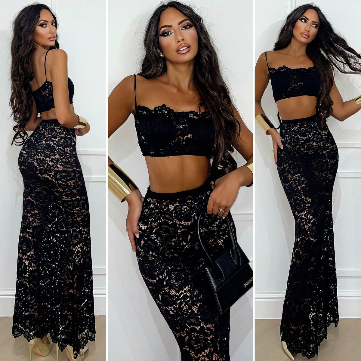 Completo top e gonna in pizzo nero