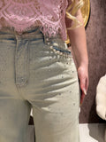 Jeans con Strass e Dettaglio Perle