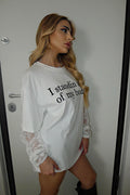 T-Shirt con stampa e maniche in pizzo