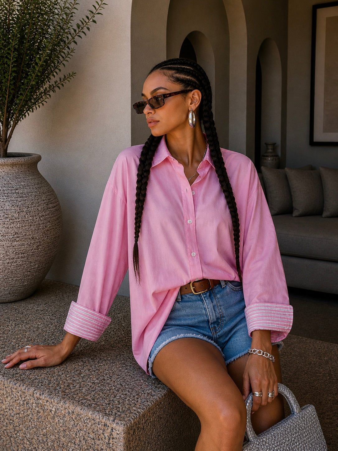 Camicia con collo e polsino a righe