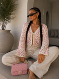 Cardigan Crochet Rosa con Laccetto