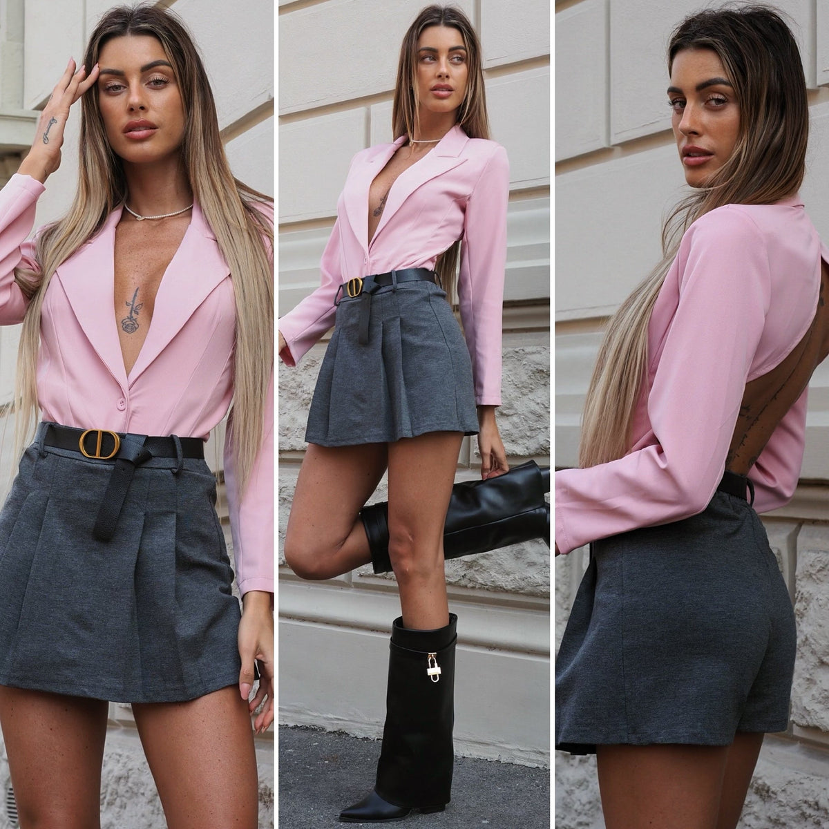 Giacca body rosa schiena aperta