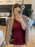 Abito aderente con gonna a palloncino burgundy