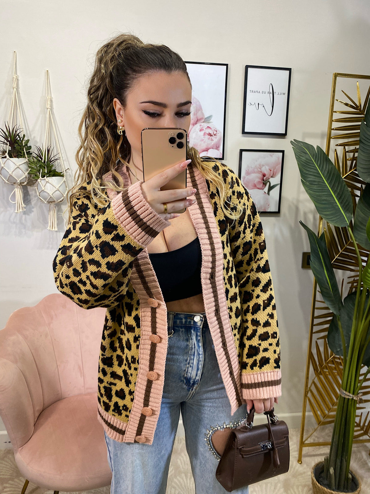Cardigan animalier rosa