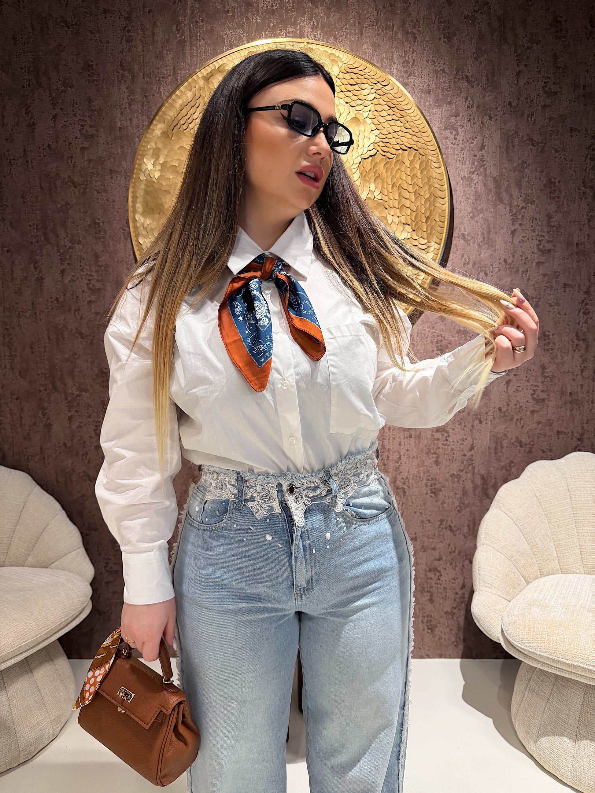 Camicia over con foulard 100% cotone