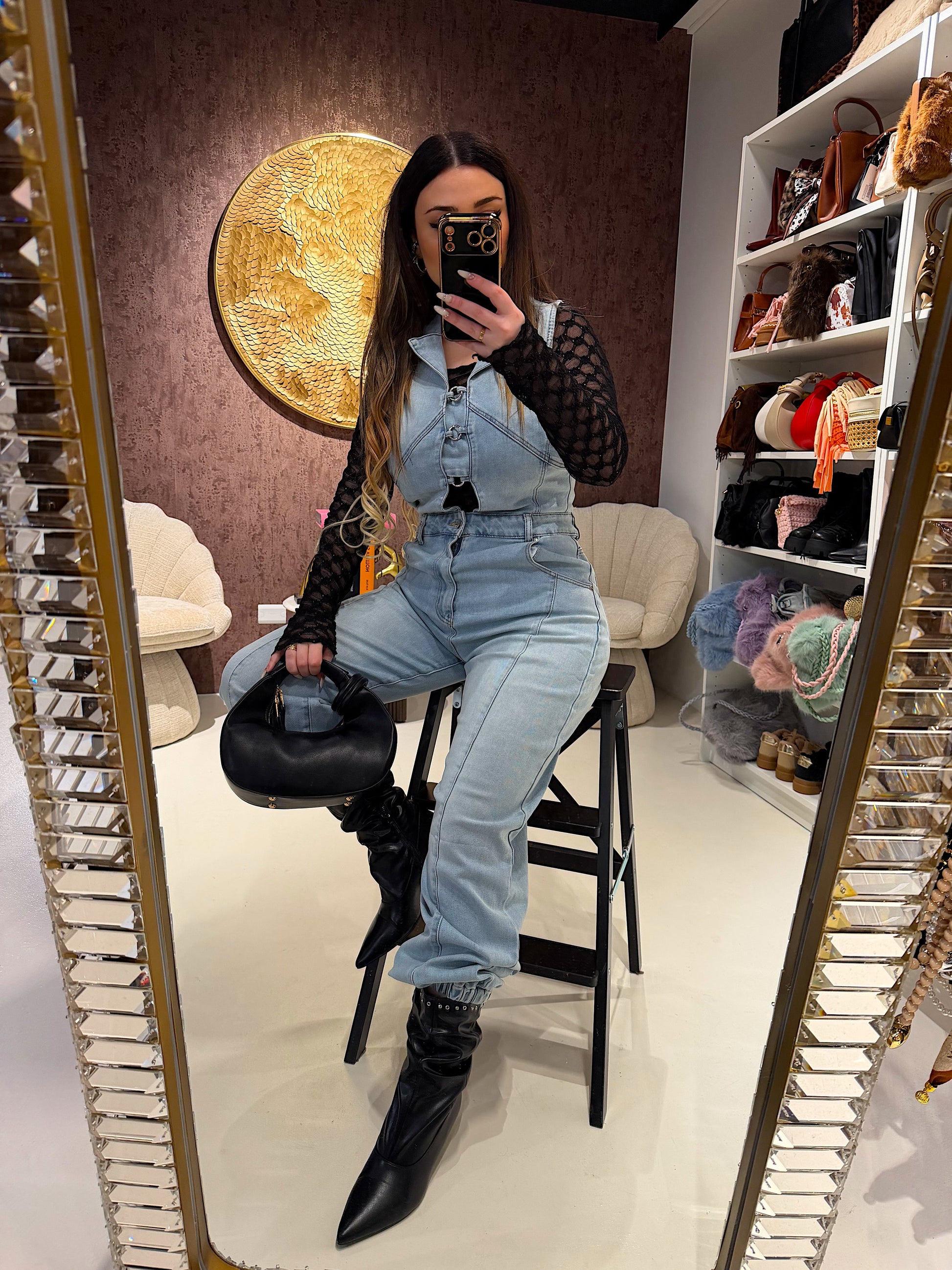 Salopette in jeans con cerchi