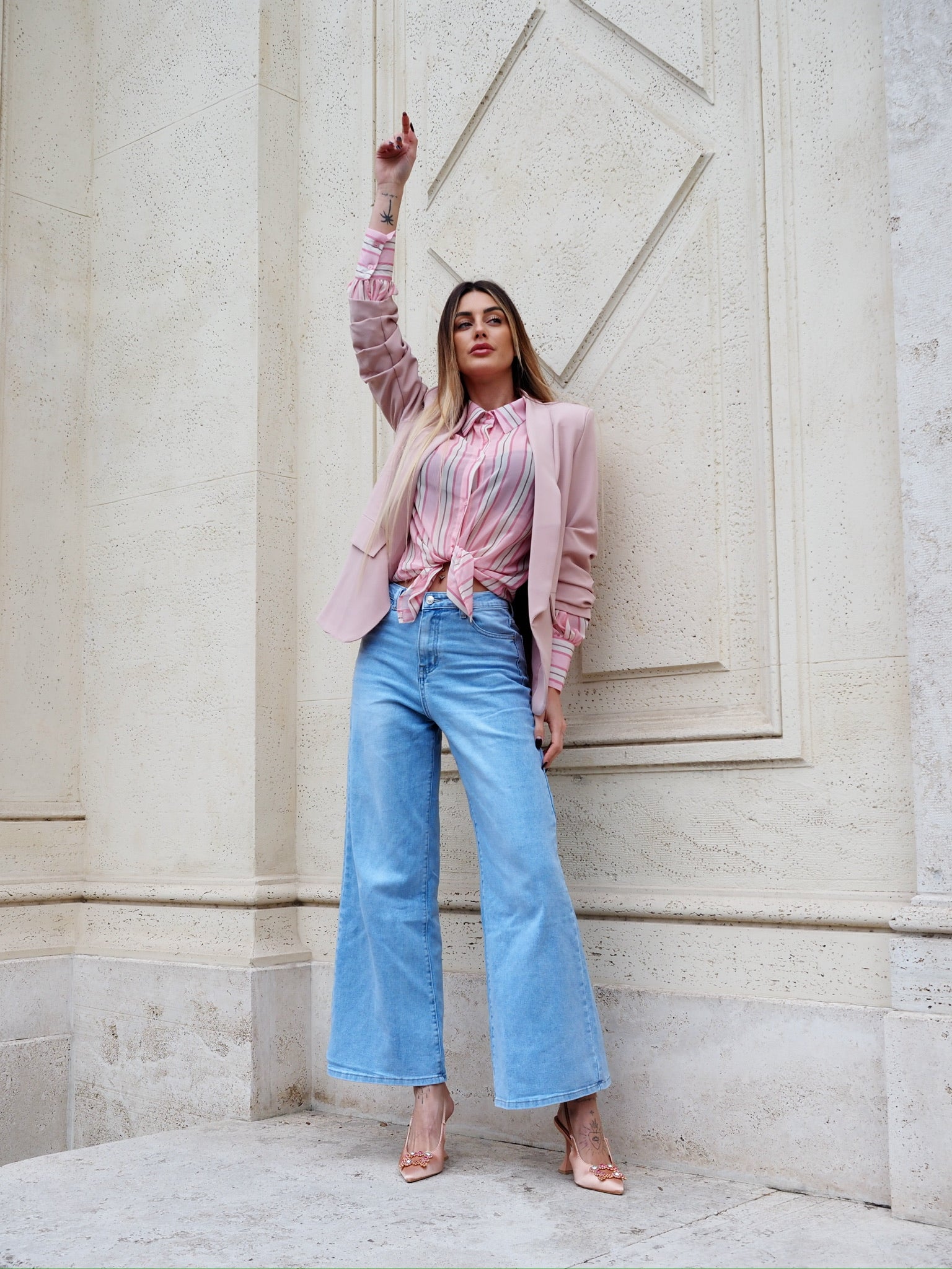 Jeans wide leg chiaro