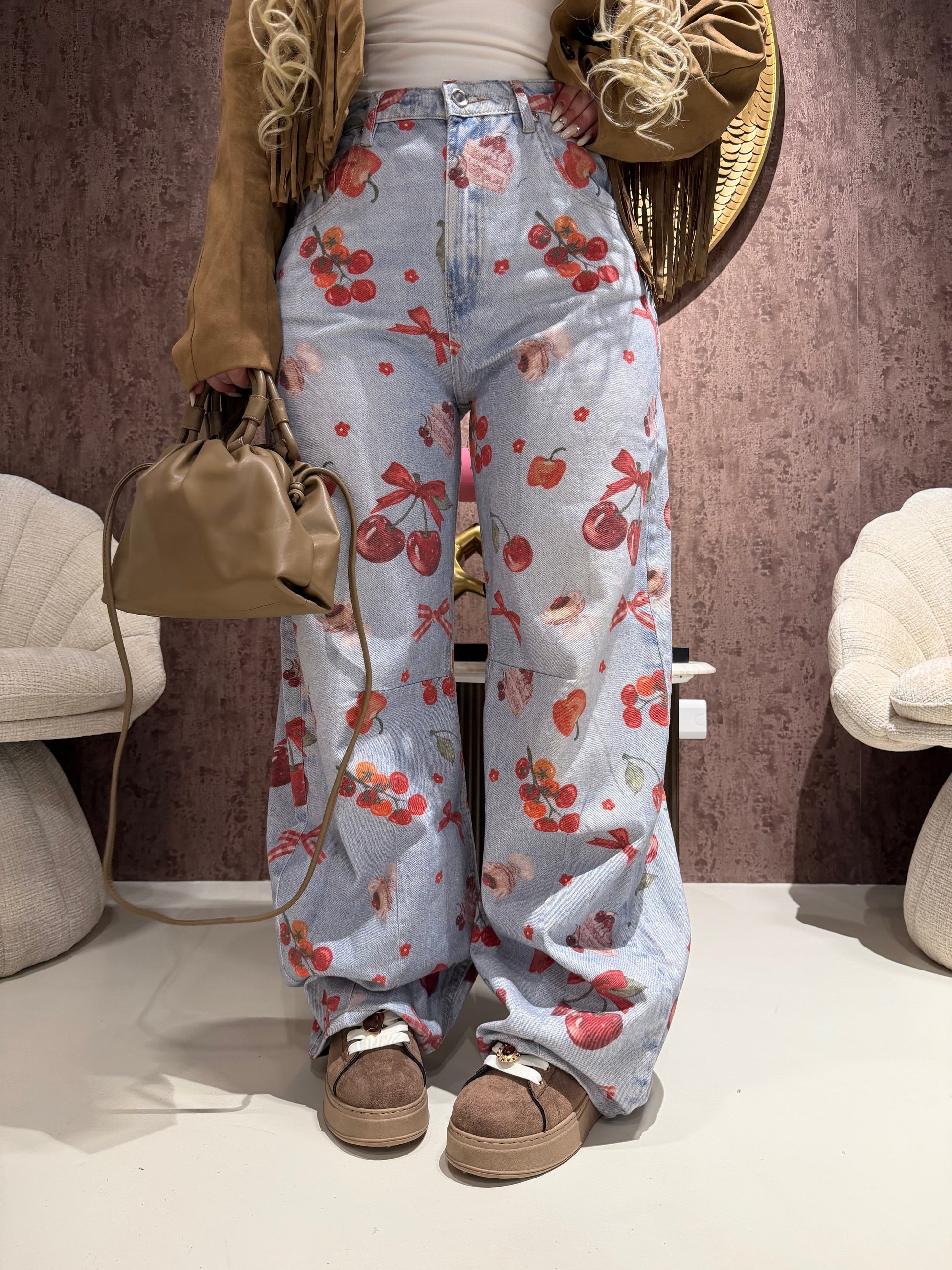 Jeans Stampa Cherry & Bow