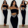 Completo top e gonna nero con strass