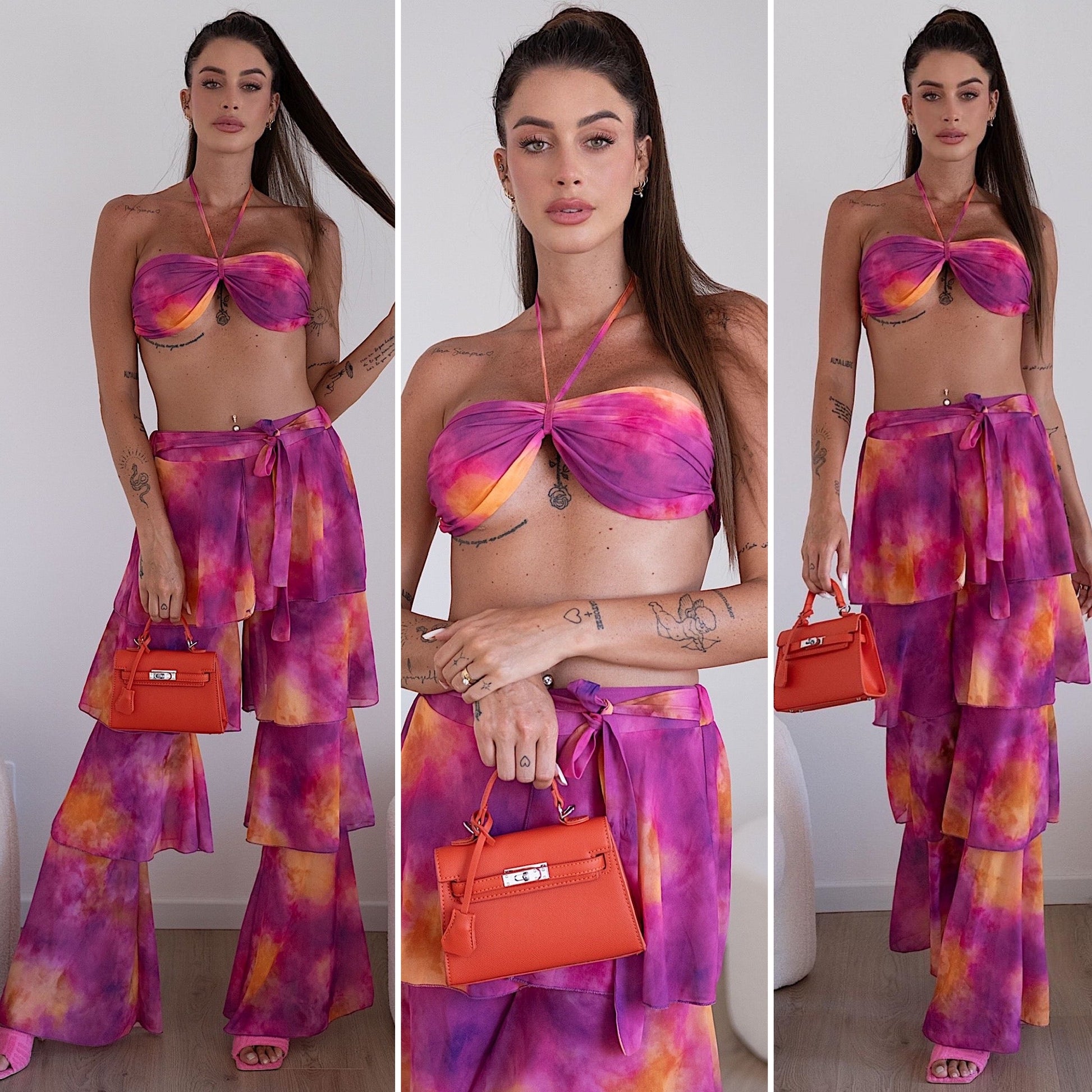 Completo top e pantalone arancio Fuxia