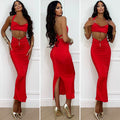 Completo top e gonna rosso con gioiello