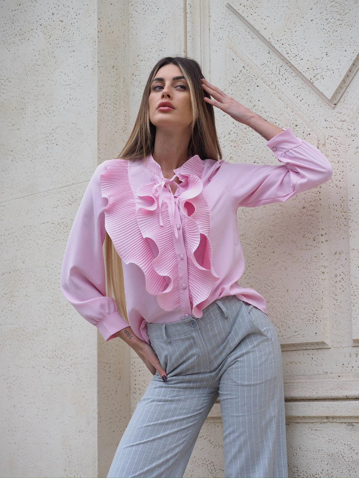 Camicia rosa con Rouches