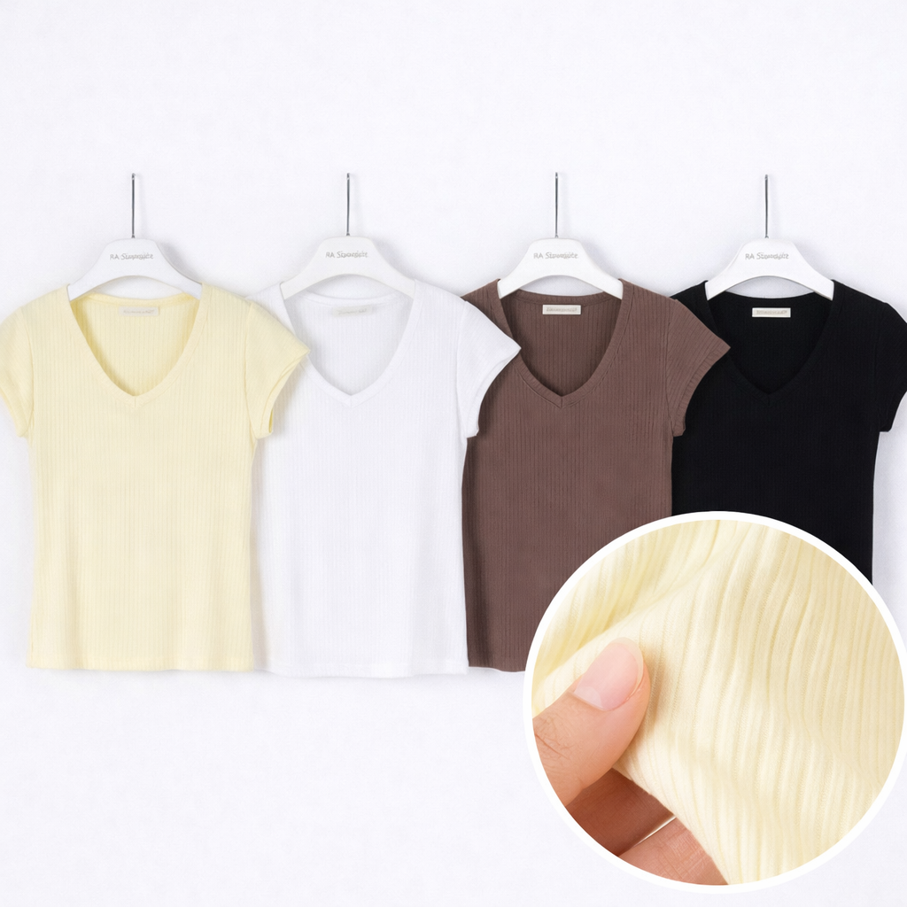 Maglia con scollo a V a costine