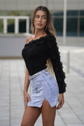 Body monospalla nero con Rouches