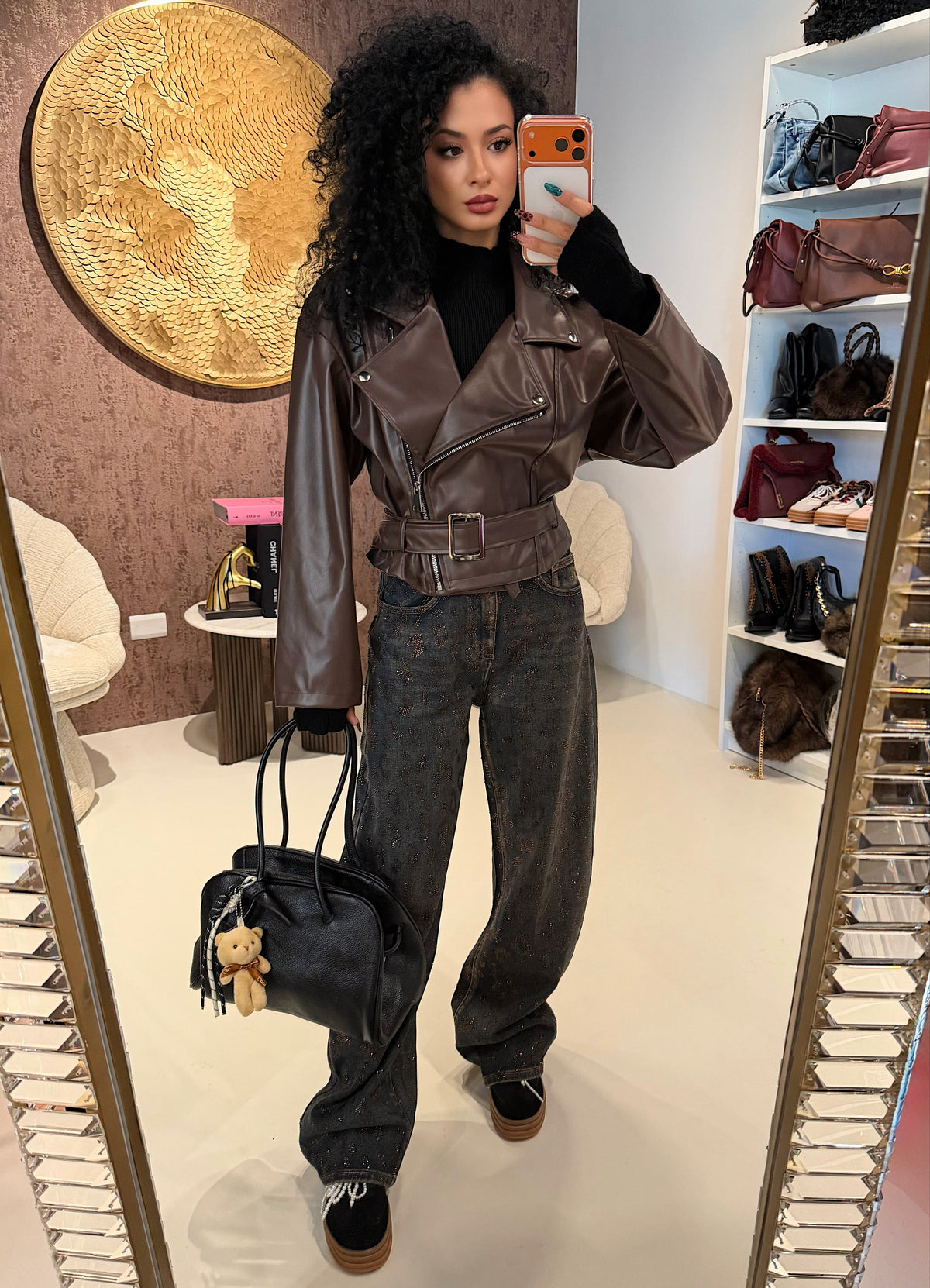 Jeans Balloon Fit con Stampa Animalier e Strass