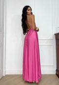 Abito lungo in raso rosa barbie