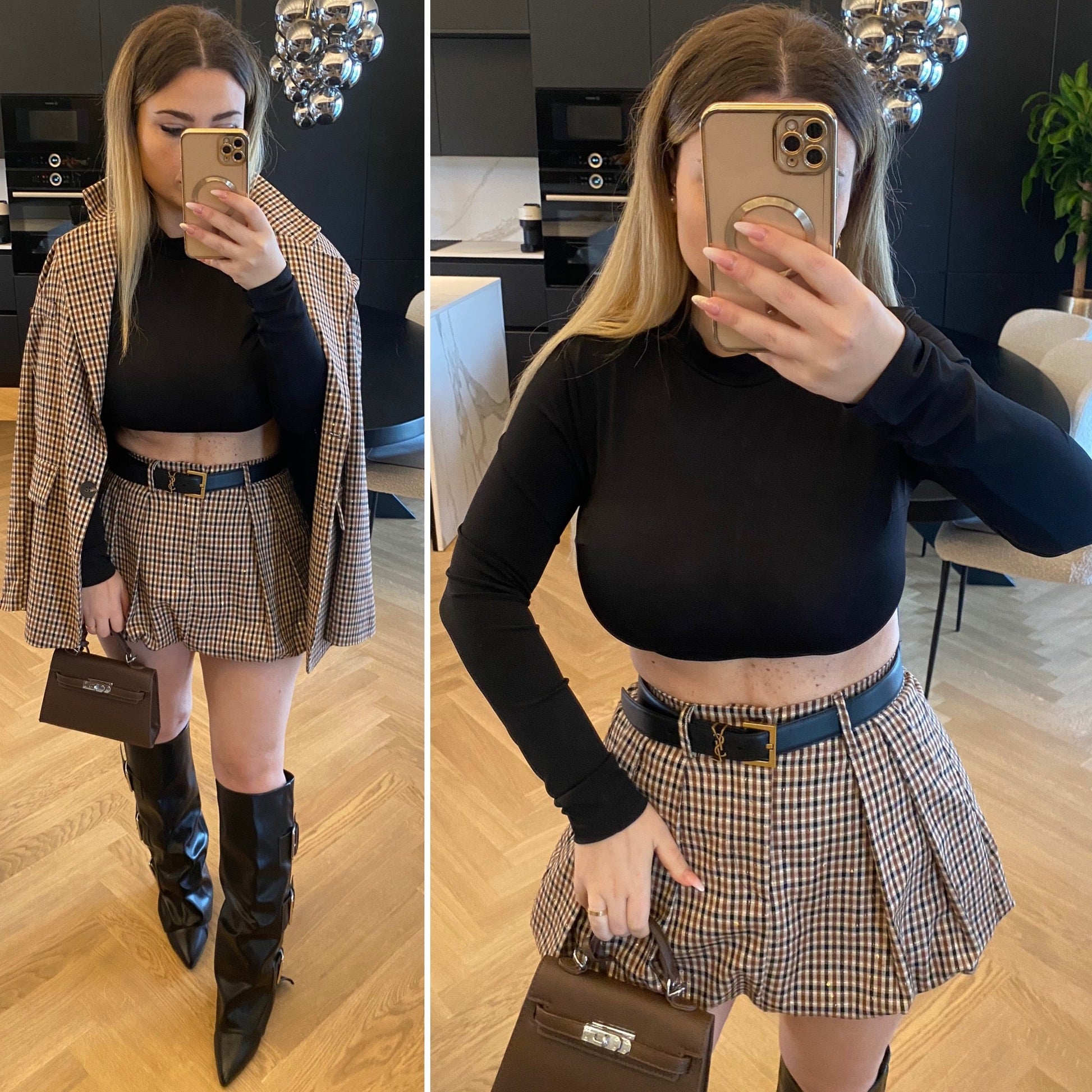 Maglia crop nera collo alto