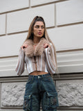 Maglione con pelliccia camel