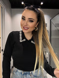 Maglioncino nero con strass e perle