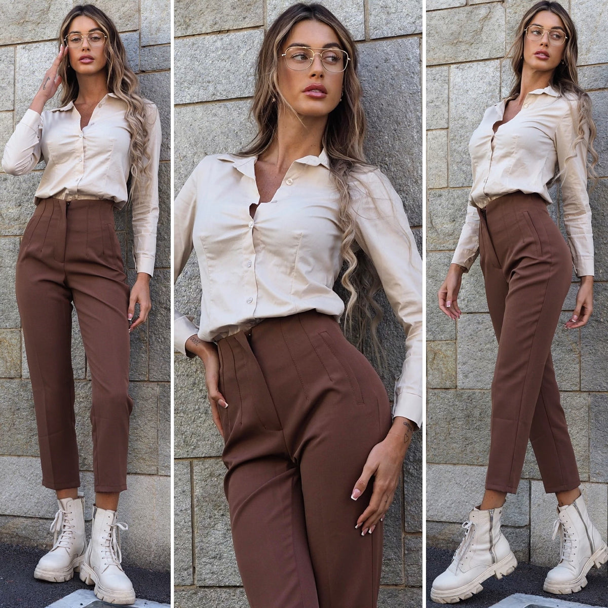 Pantalone vita alta choco