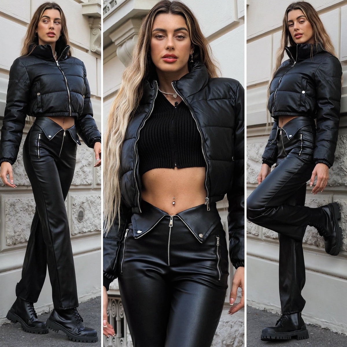 Pantalone in ecopelle con zip