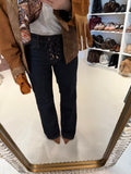 Jeans Flare a Vita Alta con Lacci Frontali