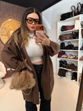 Cardigan Morbido con Cappuccio e laccio Animalier